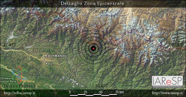 Dettaglio epicentrale sisma Nepal 12 maggio 2015